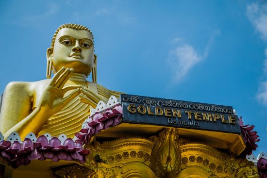 UNESCO World Heritage Listed Golden temple in Dambulla. The largest and best-preserved cave temple complex in Sri Lanka. 
